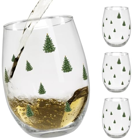 BANBERRY DESIGNS Lot de 4 verres à vin sans pied Motif sapin de Noël 590 ml