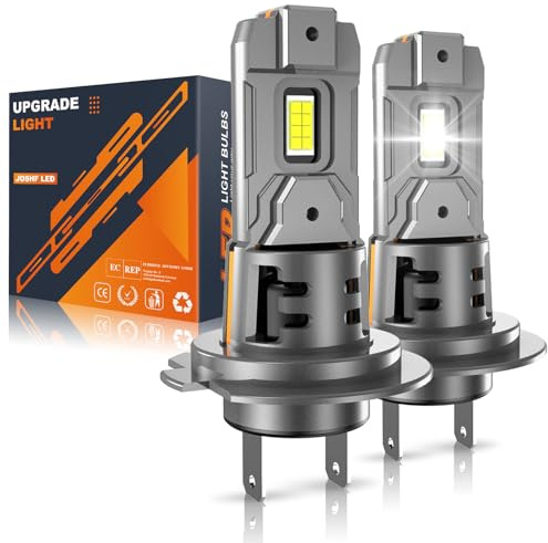 JOSHF Lampadina H7 LED Faro Auto, Con Ventola Silenziosa Anti-Errore CSP CHIPS 26000LM 110W 600% Luminosità 6500K Bianco LED Lampadine H7, Sostituzione Alogena, 1:1 Mini Kit, DC12V (2 lampade)