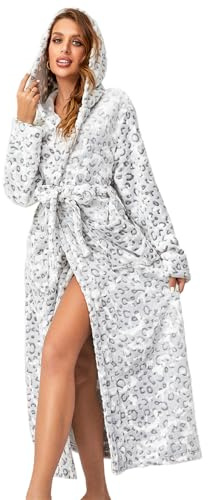 Surwin Bademantel Lang Flauschig mit Kapuze für Herren und Damen, Winter Fleece Bademantel Frottee Extra Weich Unisex Leichter Plüsch Morgenmantel für Frauen Männer