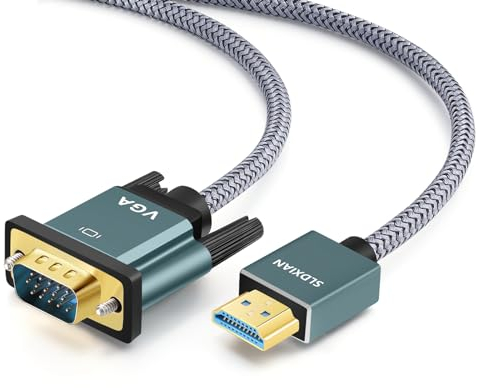 SLDXIAN Cavo HDMI a VGA, Cavo adattatore HDMI a VGA (maschio a maschio), lega di alluminio Shell Nylon intrecciato & placcato oro supporto 1080P (1.8M)