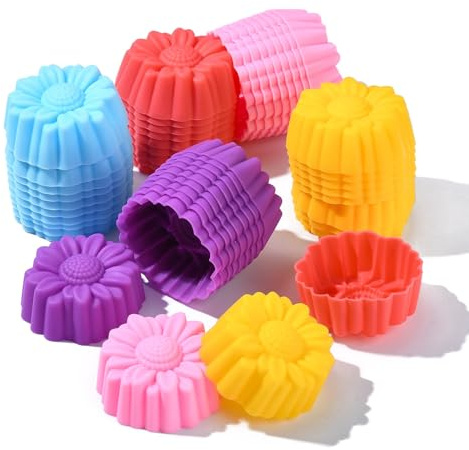 UR URLIFEHALL 50 Pezzi Pirottini per Cupcake in Silicone Riutilizzabili, Stampi per Fiori per Dolci, Gelati, Budini e Gelatine