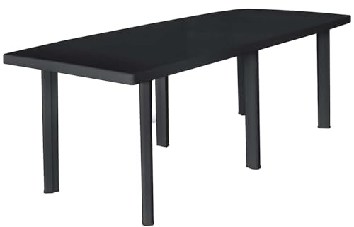 Gecheer Gartentisch Anthrazit 216x90x72 cm Kunststoff, wetterbeständig, leicht zu reinigen, mit Schirmloch 3,6 cm Durchmesser, für Garten Hof und Campingplatz