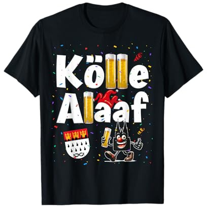 Karneval Fasching Konfetti Party Alaaf Kostüm - Kölle Alaaf Karneval Köln Dom Jeck Karneval T-Shirt Schwarz Unisex Erwachsene Klein EU S