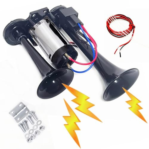 YIYIDA Clacson per auto Corno d'aria Tubo doppio 165db Nave Horn Suono forte Speaker Air Horn argento nero combinazione Tromba Tono alto e basso Corno elettrico Camion Horn per 12V auto nave ecc
