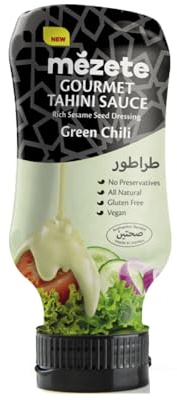 Mezete® | Salsa Tahini Gourmet | Salsa Condimentadora Base de Sésamo y Chile Verde - 1 x 315 Gr