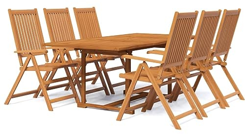 KTHLBRH 7-TLG. Garten-Essgruppe Massivholz Akazie Terrassenmöbel-Sets Outdoor-Möbel-Sets Gartenmöbel-Sets für Gärten, Terrassen und Balkone