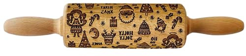 Präge-Nudelholz zum Backen, holzverziertes Dekoratives Präge-Cookie-Roller für die Küche (Typ A14)