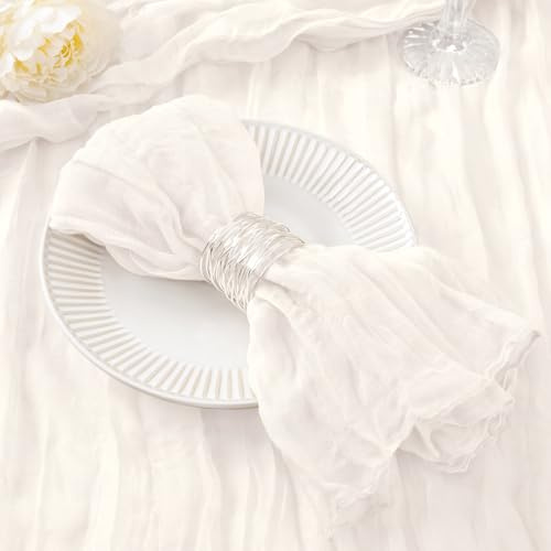 DeZerlor Seihtuch-Servietten, elfenbeinfarben, Weiß, Sommer-Tuchservietten, Set mit 12 Servietten, 53,3 x 53,3 cm, für Hochzeit, Brautparty, Babyparty, Partys, 12 Stück