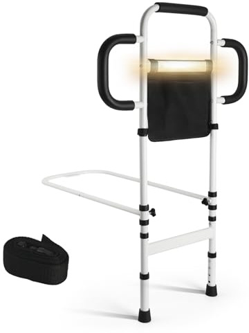 Boiarc Three Grab Bars Bed Rails for Elderly Adults Safety, Bed Assist Rail with Leg, Adjustable Bedside Handle for Seniors Fall Prevent Bed Cane, Medical Bed Rail Fits Queen, King, Full, Twin