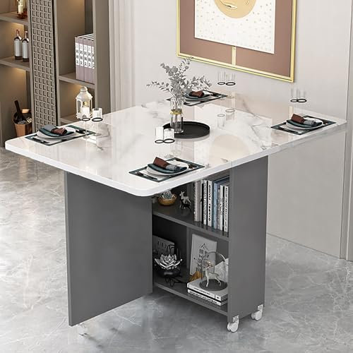 Moderner ausziehbarer Klapp-Esstisch mit 8 Rollen und 2-lagigem Ablagefach, multifunktionaler erweiterbarer Tisch für Küche, Schlafzimmer und Wohnzimmer (Farbe)