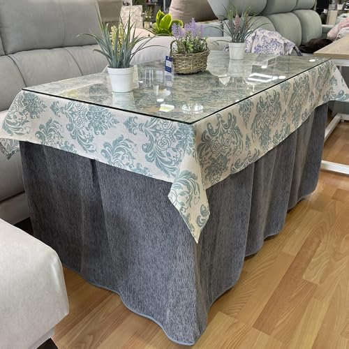 Ropa Chenilla de Mesa Camilla Rectangular (Gris) con 8 Pliegues - Incluye tapete Antimanchas Turquesa - Varias medidas - Falda Mesa Camilla, Enaguillas, Ropa Chenilla (110 x 70 cm (72 cm de Alto))