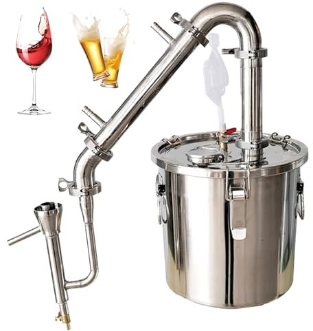 Distillery Kit, 20L 304 Stainless Steel Distiller Still Making Kit, Various Heating Methods, with Metal Thermometer and One-way Exhaust Valve, for Hydrosol Essential Oil Alcohol Brandy Vodka