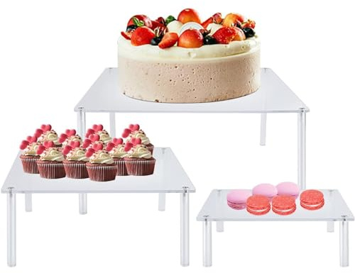 Walopola Acrylic Cake Slice | 3 Pieces Square Cake Stand | Clear Cake Holder, Dessert Bakery Stand for Birthday Party, Wedding Party, Afternoon Tea