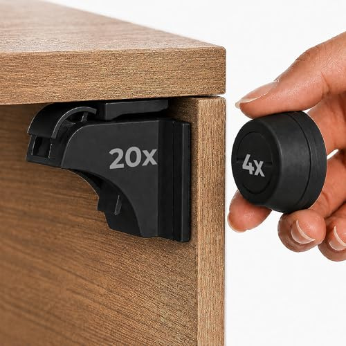 Hoffenbach Cierre Magnético Invisible para Armarios y Cajones – 20 Seguros para Bebés + 4 Llaves – Bloqueo de Seguridad Infantil con Cerradura Magnética – Imanes Adhesivos para Muebles – Negro