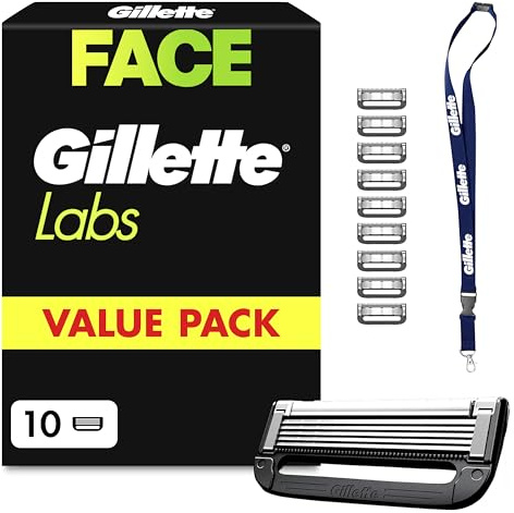 Gillette Labs Rasierklingen Herren, 10 Original Ersatzklingen, Schwarz | Nassrasierer, Klingen Kompatibel mit Allen Labs Rasierern, Inkl. Heated Razor Und Schlüsselanhänger
