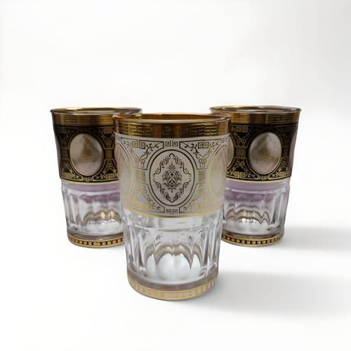 Générique Set de 12 Verres à Thé, verre a thé Marocains, Motif Doré et Noir, Style Oriental