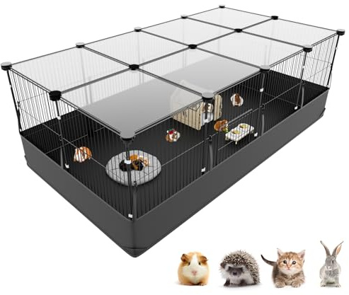 Aystkniet Meerschweinchen Gehege, Freigehege mit oberer Abdeckung & Wasserdichtem Bodenfutter, 122CM x 60CM x 40CM Kleintiergehege für Hamster, Kaninchen, Schildkröte, Kätzchen Gerbil, Kleintierkäfig