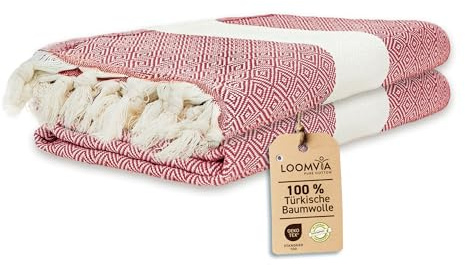 Loomvia | 2-pack | hamam-handduk stor 100 x 180 tillverkad av 100 % bomull – strandhandduk, bastuhandduk, bastuhandduk | absorberande och lätt | bastuhandduk kvinnor och män för strand, bastu, bad |