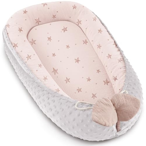 Bearmoss Baby Nest Pod for Newborn, Breathable & Soft Cotton Baby Lounger Infant Lounger Pillow, Babies Newborn Essentials Gifts for Baby Boys&Girls Home and Travel(Pink Sky)