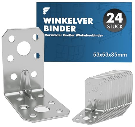 shinfly 24 Pièces Équerre De Fixation 53×53×35 mm, Acier galvanisé 90°, Equerres Renforcees, Connecteurs pour structures en bois, meubles, étagères et cadres légers