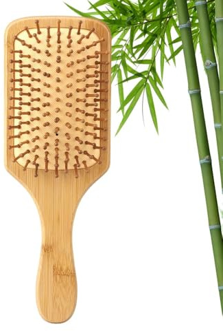 Cepillo Bambu Pelo, Cepillo Pelo, Antiestático, Unisex, Para Cabello Largo y Grueso, Liso o Rizado - Diseño Anti-Frizz y Masaje en el Cuero Cabelludo（cuadrado）