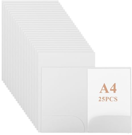 CYEER 25 stycken presentationsmapp A4, kraftpapper dokumentmapp A4-kartong med visitkortsplats, samlarmapp för skola, universitet, projekt, företag (vit)