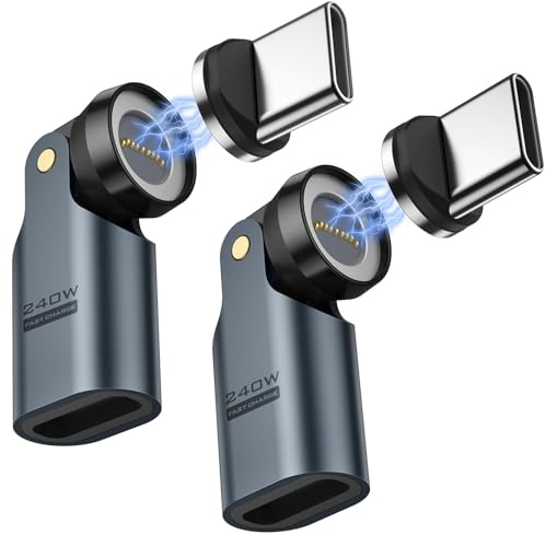 MoKo Adattatore Magnetico USB C PD 240W, Adattatore Magnetico USB C a 9 Pin con Rotazione di 180° 360°, Connettore Type-C a 90° per iPhone 17 Air 16 15 Pro Max, MacBook Pro/iPad Serie, Galaxy, Grigio