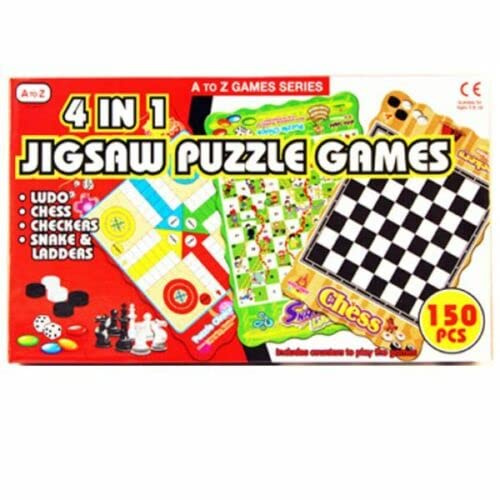 M1SS Family Leisure Traditional Classic Board Games – Chess, Ludo, Dominoes, Snake & Ladder, Match 4, Tumbling Tower & More – Choose Your Game – Family Fun & Travel Sets (4 in 1 Jigsaw Puzzle Games)