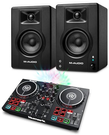 Numark Party Mix II DJ Controller and M-AUDIO BX4 Pair Bluetooth Studio Monitors for Studio Recording, Music Production, Podcasting, Streaming