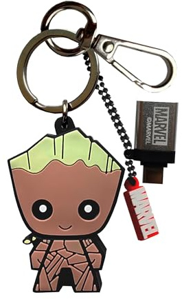 WONDEE Marvel [ 2 in 1 ] Schlüsselanhänger + USB und USB C Stick Lustig 32gb Groot Figuren mit zusätzlichem USBC Adapter- Marvel Groot Geschenke für Kinder, Frauen und Männer