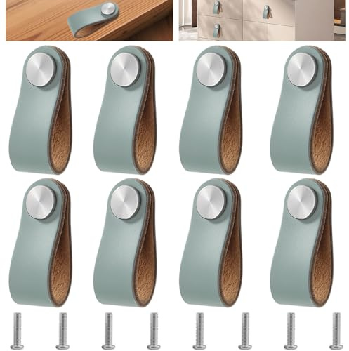 Dtoterul 8 Stück Blau Ledergriffe, Möbel Leder Möbelgriffe, Möbelgriffe Blau, Ledergriffe Schrank Türgriffe Leder für Schublade Schranktür Wohnkultur mit Schrauben