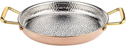 UGCER Poêle à Paella espagnole, poêle en Acier Inoxydable 304 avec Deux poignées rivetées, Batterie de Cuisine antiadhésive Non revêtue pour gaz et Induction,Rose Gold,32cm