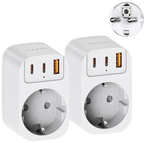 Mini Multiprise Murale 3 USB (2 Type-C), THUNIX Chargeur Prise Multiple USB C, Electrique Prise 1 Sortie AC 4000W pour Les Voyages,Bureau, Maison-Lot de 2