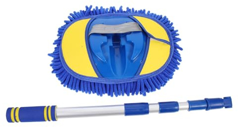 BUGUUYO Spazzolone Telescopico per Lavaggio Auto con Manico Regolabile Testina in Chenille Morbida per Pulizia Esterni ed Interni Veicolo Senza Graffi Accessorio Pratico e Versatile per