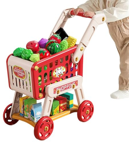 Djowyh Chariot De Supermarché pour - Panier Marchandise Jouet Accessoire Cuisine Enfant - Jouets Éducatifs avec Fruits Et Légumes pour Garçons Et Filles Jeux Interactifs Apprentissage Préscolaire
