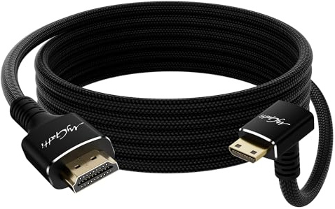 Mygatti 8K/4K Mini HDMI(90°nach unten) auf HDMI kabel 1m,Bidirectional, Nylon geflochten 48Gbits,8K@60Hz,4K@120Hz,kompatibel mit Kamera,Camcorder,tragbarer Monitor,Tablet,Grafikkarte,Raspberry Pi