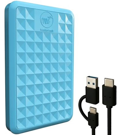 ModusTech Facet 1TB Disco Duro Externo Portátil USB-C/USB 3.1 — HDD Fino de para Copias de Seguridad, Gaming, PC, Mac, Portátil, PS4, Xbox, Smart TV Azul
