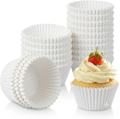 Tofficu 100Pcs White Cupcake Liners Baking Cups for Cupcakes Paper Muffin Cases Greaseproof Wrappers Food Grade Oil Proof Cases for Weddings Tea Parties Baby Showers Birthday Celebrations