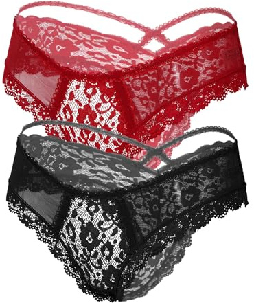 ohyeahlady Women Lace Thongs Plus Size French Knickers Lace Tangas Briefs | XS-4XL,High Stretch Comfort Underwear, Sexy Criss Cross Back V-Shape,Floral Lace Mesh,Cotton Crotch,Cheeky Thong,Cute Bow