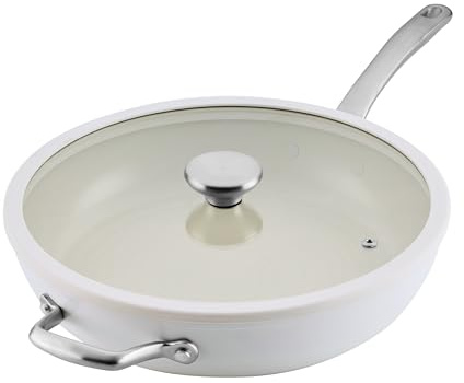 Circulon Halo with LaserDefense 30cm Induction Hob Ceramic Non Stick Frying Pan with Lid – Made Without PFAS, Non Toxic Ceramic Cookware, Dishwasher & Oven Safe Skillet Pan- Pearl White