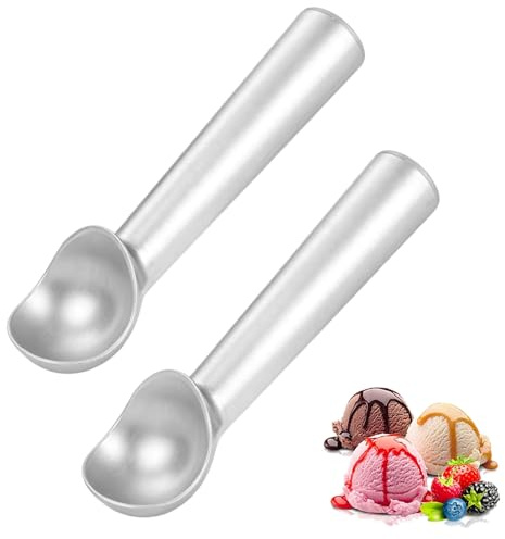 Premium Aluminum Icecream Scoop - Non-Stick Ice Cream Scoop Set of 2 - Ergonomic Design for Perfect Ice Cream Balls, Silver 7-inch Cookie Scoop