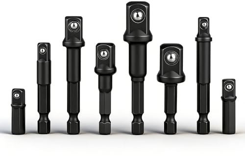 Treki 8 Stück Stecknuss Adapter Nuss Steckschlüssel Adapter 1/2 3/8 1/4 Zoll Vierkantantrieb auf 6,35mm Sechskantschaft, Vierkant auf Sechskant Nuss Aufsatz für Akkuschrauber Schlagschrauber