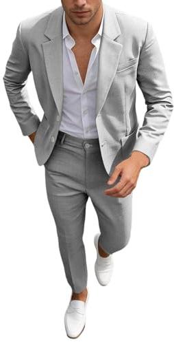 Costume d'été 2 pièces pour homme, coupe ajustée, blazer et pantalon, léger et texturé, pour invités de mariage, bal, affaires, loisirs, vacances, fête et soirée intelligente