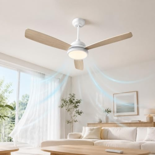 Aigostar Ventilatore da Soffitto con Luce e Telecomando Silenzioso 52‘’, Dimmerabile, 2700K-6500K, 25W Motor DC Reversibile, 6 Velocità, Adatto per soggiorno, camera da letto e sala da pranzo