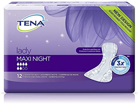 Tena Lady Maxi Night - Inserti altamente assorbenti per neutralizzare gli odori, per moderata debolezza della vescica, confezione da 72