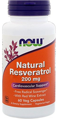 Now 200 mg Resvératrol Naturel pour la Santé Cardiovasculaire 60 Gélules