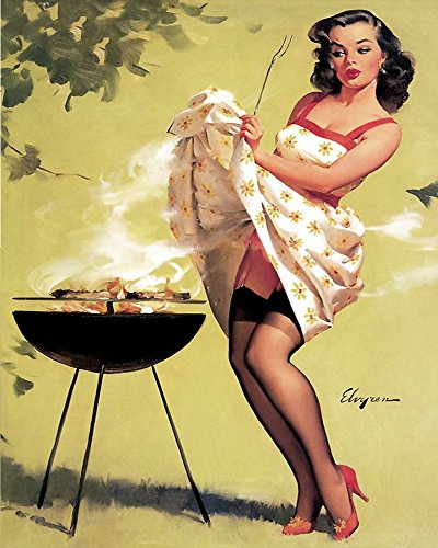 BBQ Pin Up Girl Metal Wall Sign 6x8Inches Plaque Vintage Retro Poster Art Picture Print