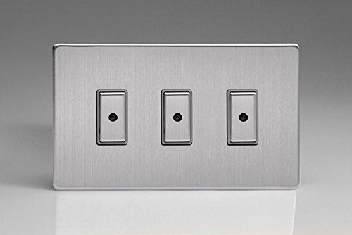 Varilight Eclique 2 3-Gang 1-Way Remote/Tactile Touch Control Master LED Dimmer Light Switch 3 x 0-100W (Max 10 LEDs) Brushed Steel JDSE103S