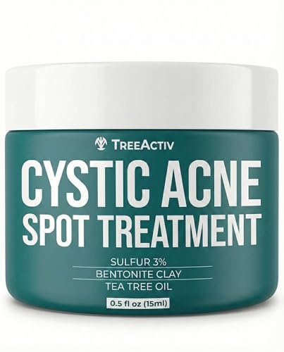 TreeActiv Cystic Acne Spot Treatment Paste with Sulfur, Bentonite Clay, and Tea Tree Oil, Deep Breakouts, 20-Minute or Overnight Application, Suitable for Face and Body, 0.5 oz