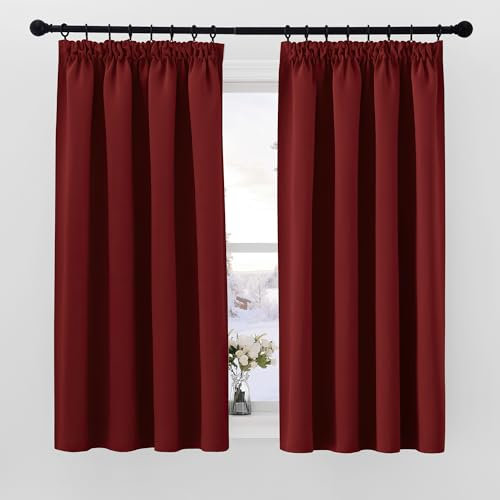 PONY DANCE Blackout Curtains for Bedroom - Pencil Pleat Thermal Window Curtain Panels for Christmas Home Decoration Noise Reduce Energy Save, 2 Pieces, W46 X L54, Red
